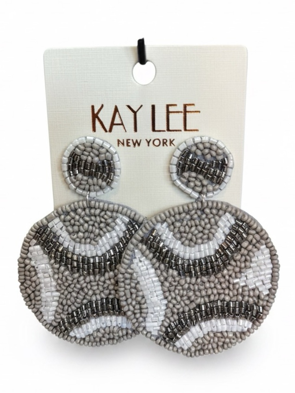 Kay Lee New York Gray & White Beaded Circle Drop Earrings